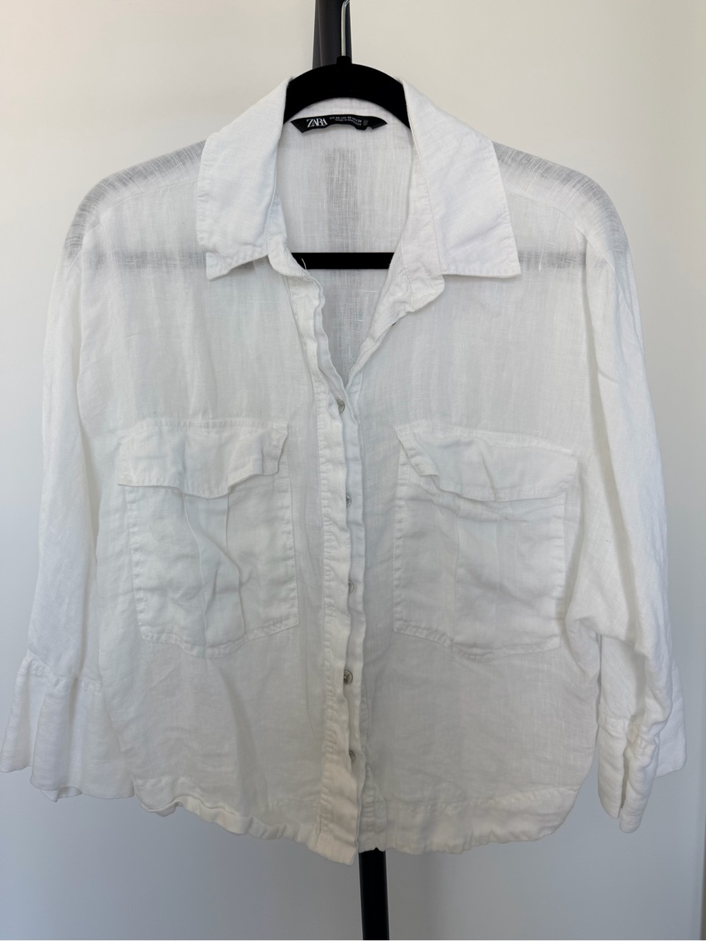 Zara 100% Linen White Lightweight Button-Up Shirt